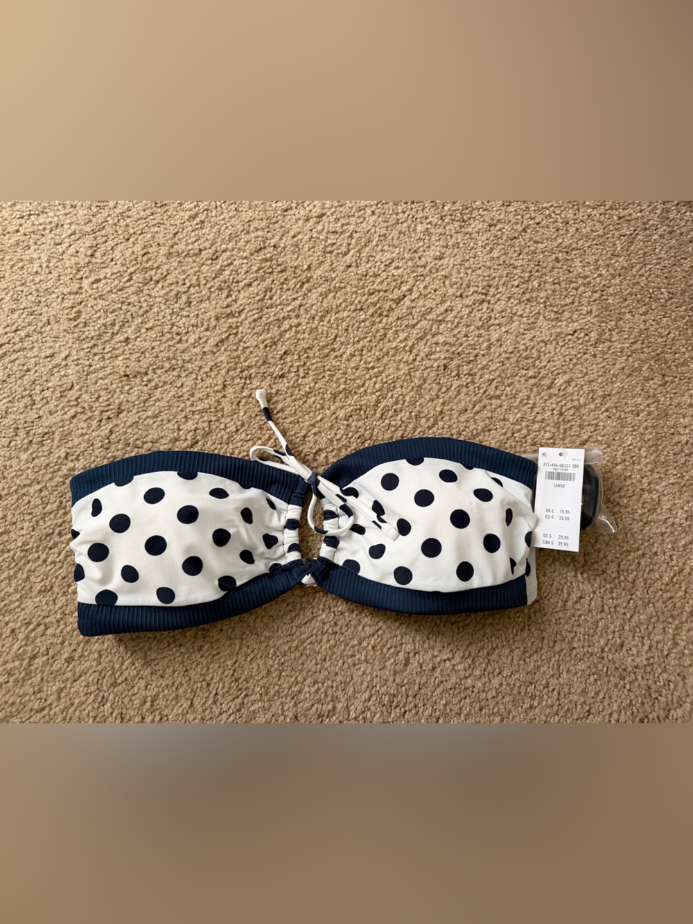 Hollister White Polka Dot Navy Bandeau Bikini Top